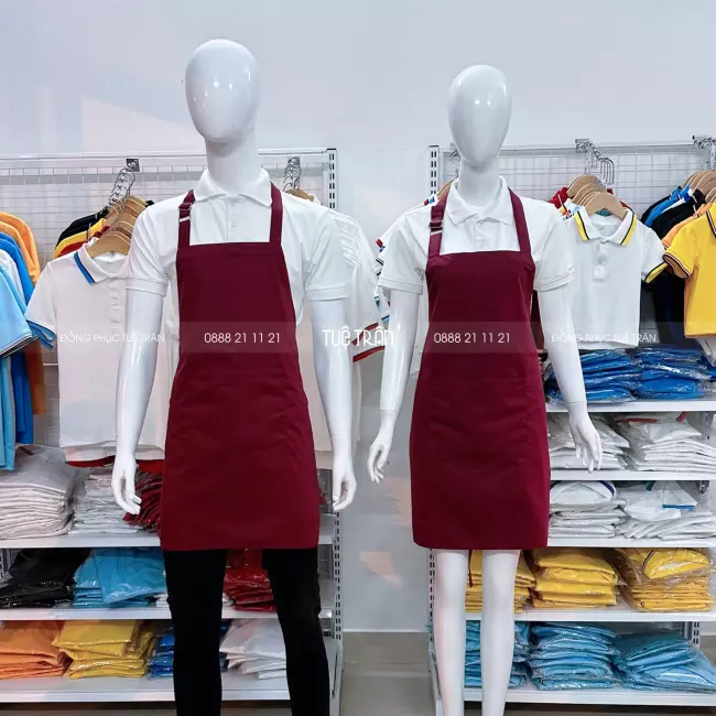 Đồng phục tạp dề yếm màu đỏ đô
