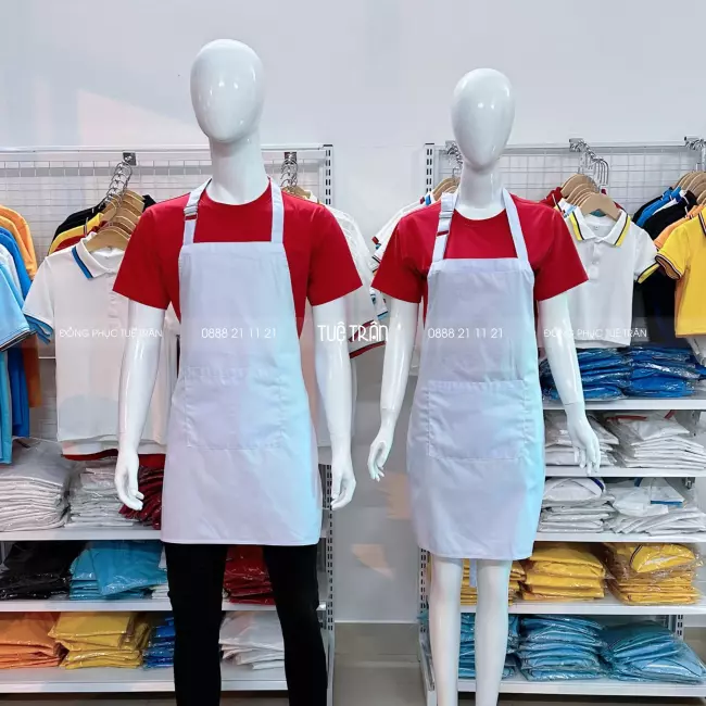 Đồng phục tạp dề yếm màu trắng