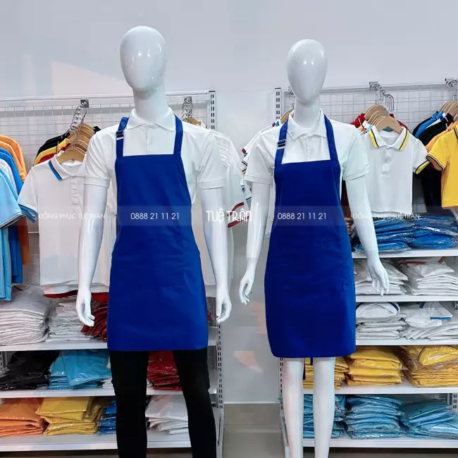 Đồng phục tạp dề yếm màu xanh bích